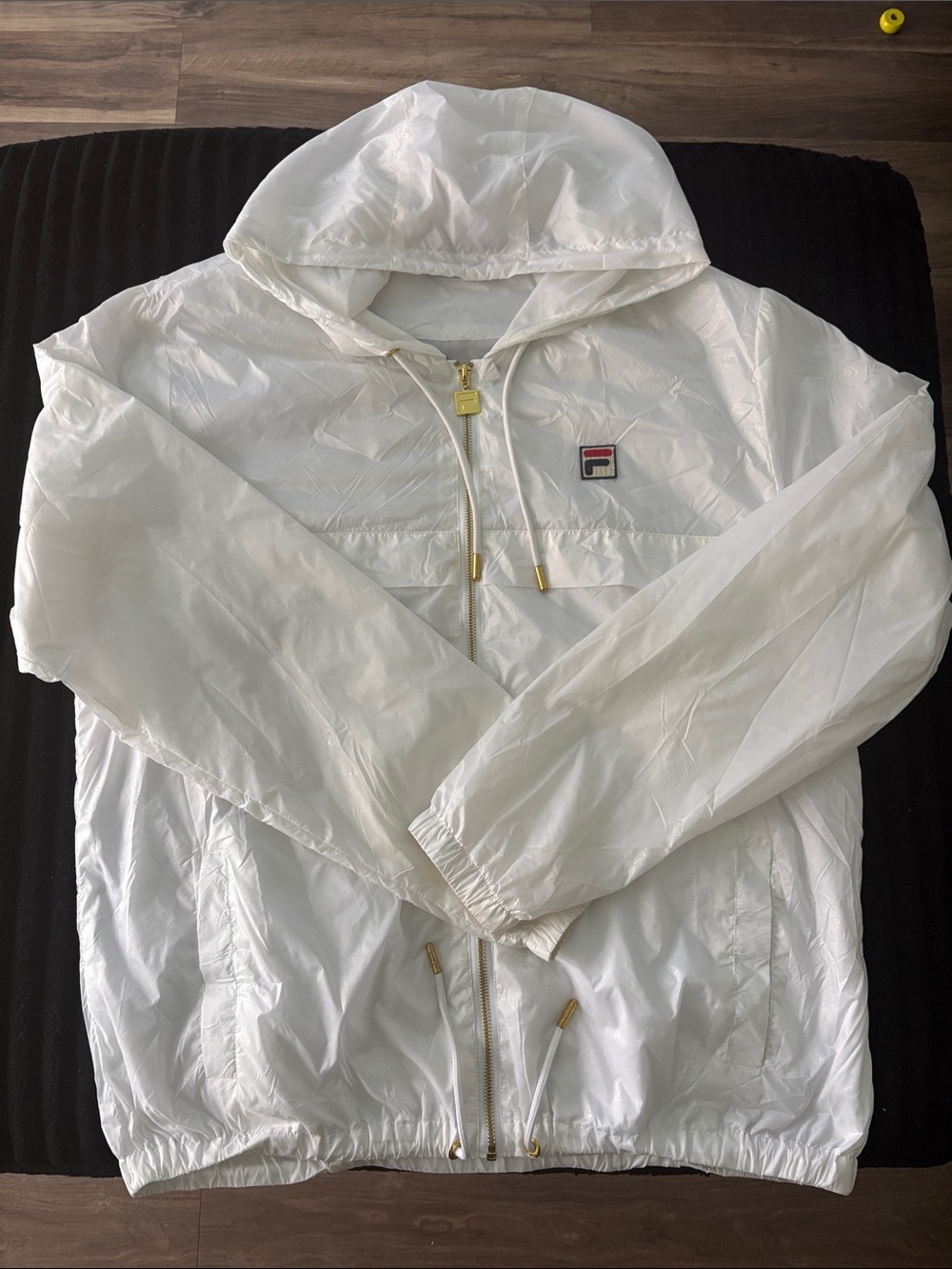 Fila White Hooded Windbreaker with Gold in Accents